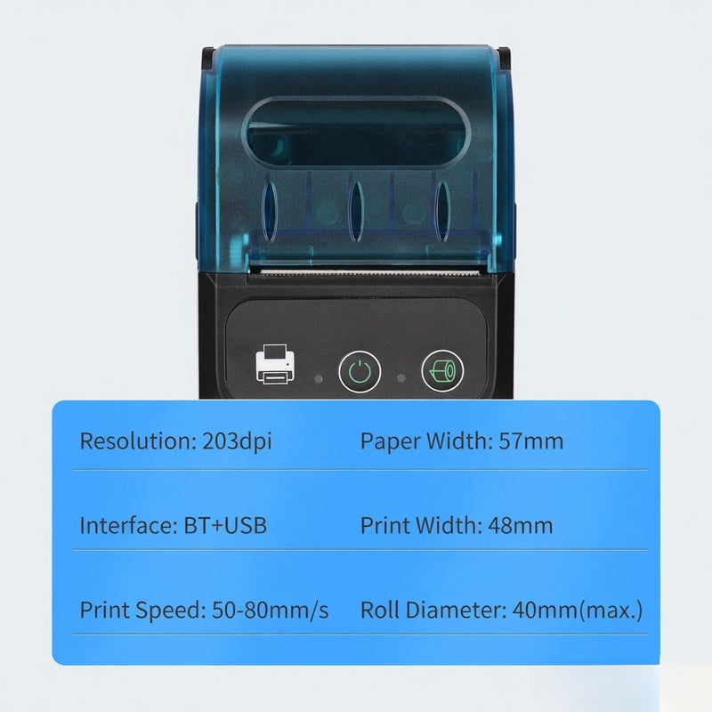 Mini BT Thermal Receipt Printer - 57mm Paper Width 1500mAh Battery 203dpi Resolution, Wireless & USB Connectivity, Portable Mobile Printer for Vehicle, Restaurant, Retail Shop - Image 4
