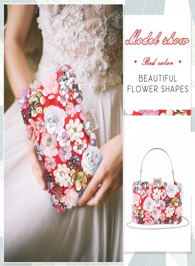 KUANG! Women's Floral Flower Evening Handbags Colorful Rhinestone Clutch Purses Floral Bride Wedding Chain Shoulder Bag - Image 2