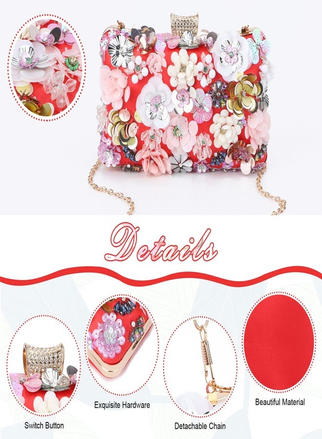 KUANG! Women's Floral Flower Evening Handbags Colorful Rhinestone Clutch Purses Floral Bride Wedding Chain Shoulder Bag - Image 5