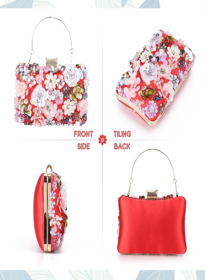 KUANG! Women's Floral Flower Evening Handbags Colorful Rhinestone Clutch Purses Floral Bride Wedding Chain Shoulder Bag - Image 4