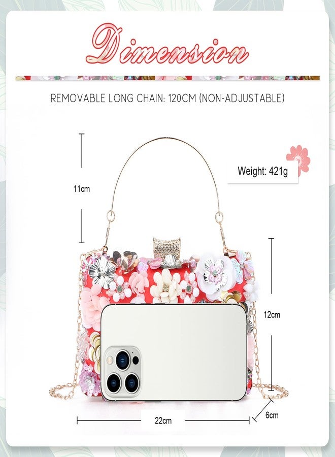 KUANG! Women's Floral Flower Evening Handbags Colorful Rhinestone Clutch Purses Floral Bride Wedding Chain Shoulder Bag - Image 3