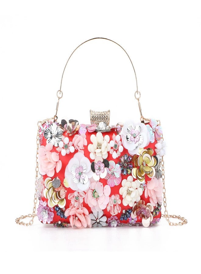 KUANG! Women's Floral Flower Evening Handbags Colorful Rhinestone Clutch Purses Floral Bride Wedding Chain Shoulder Bag - Image 1