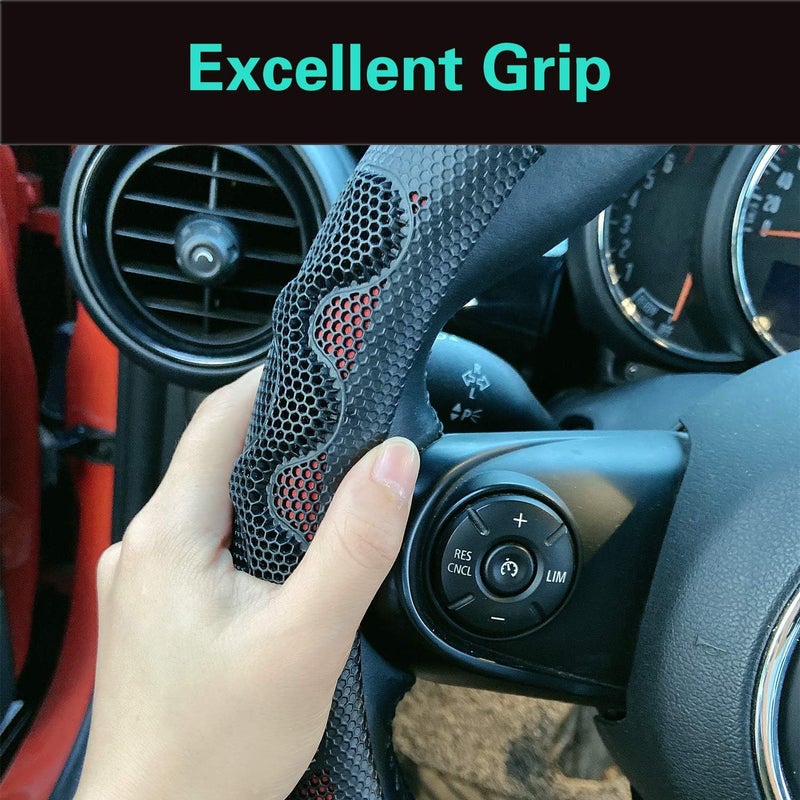 PINCTROT D Shaped 14 Inch Small Sized Steering Wheel Cover Great Grip with 3D Honeycomb Anti-Slip Design, Flat Bottom 14 Inch (Wine Red) - Image 4