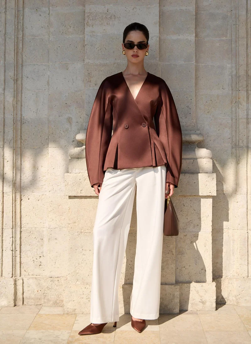 Lichi  Jacket with voluminous sleeves and waist pleats for Women | Best Price UAE