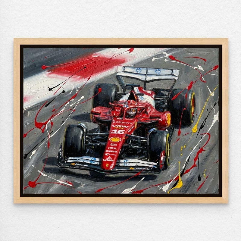Art Decor Framed Canvas Landscape Print of Charles Leclerc Ferrari F1 Race Car Motorsport Wall Art for Home Living Room Bedroom Office - Image 1