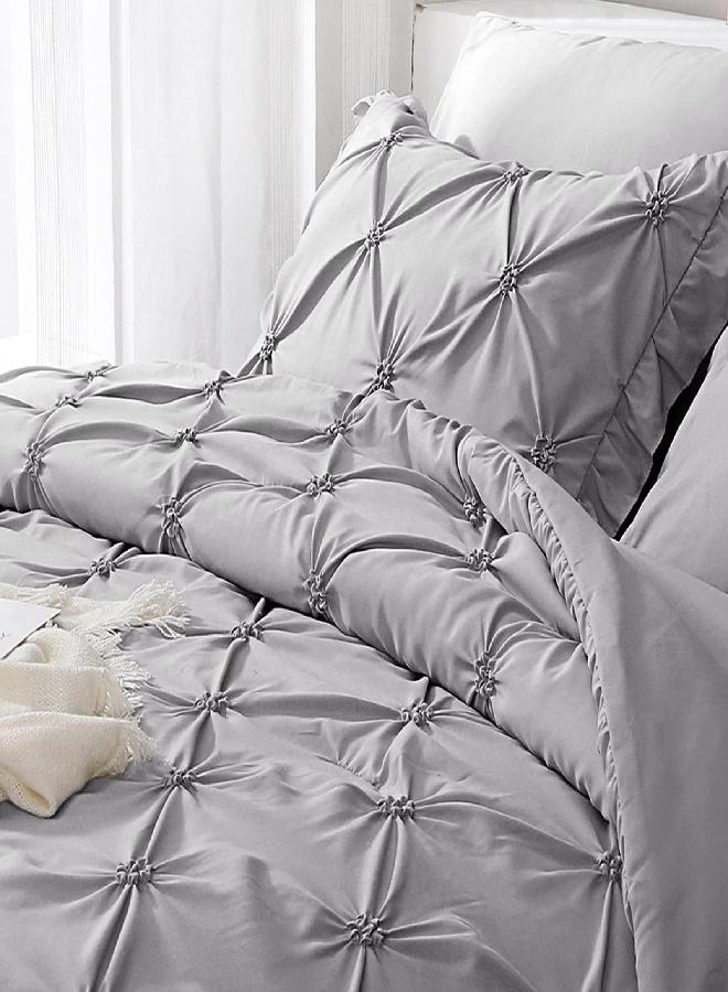 JOLLYVOGUE JOLLYVOGUE Queen Comforter Set 8 Pieces, Pintuck Gray Bed in a Bag Comforter Set for Bedroom, Beddding Sets with Comforter, Sheets, Bed Skirt, Ruffled Shams & Pillowcases  - Image 2