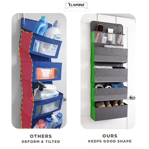 CLAPONE Over the Door Organizer/Large Pockets – Anti-Tilt Hanging Storage for Bedroom/Closet Door Storage/Bathroom/Pantry/Nursery/Bedroom (Grey, 4 Shelf Hanging Door) - Image 4