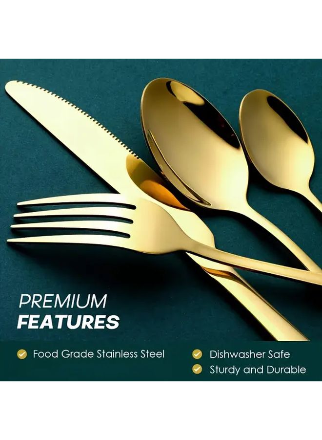 Gold Plated Stainless Steel 4 Piece Fork And Spoon Set Elegant Square Design For Dining Parties Weddings - Image 3
