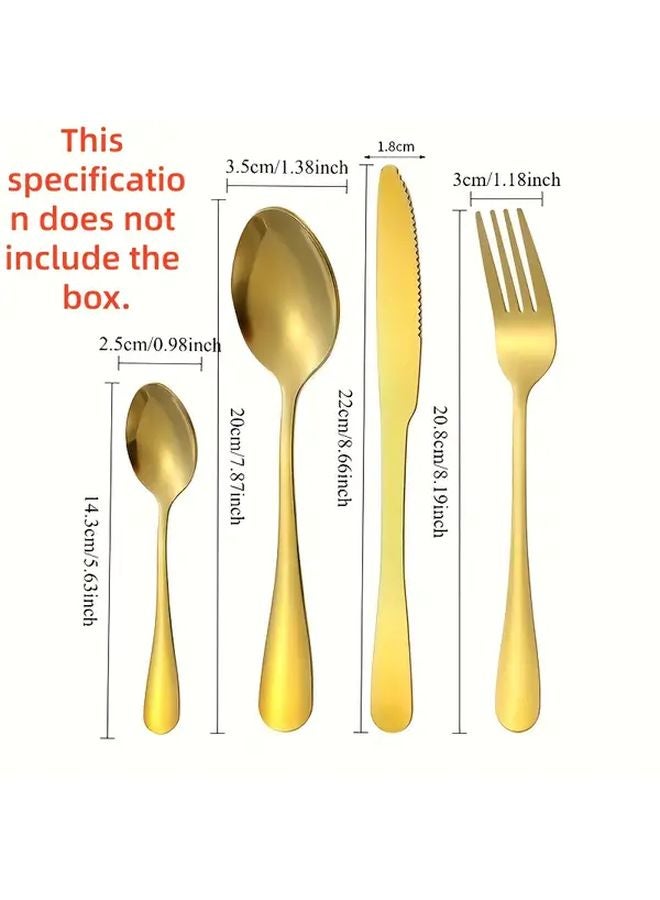 Gold Plated Stainless Steel 4 Piece Fork And Spoon Set Elegant Square Design For Dining Parties Weddings - Image 5