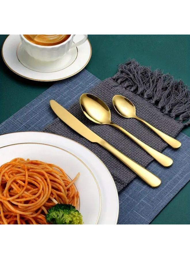 Gold Plated Stainless Steel 4 Piece Fork And Spoon Set Elegant Square Design For Dining Parties Weddings - Image 1
