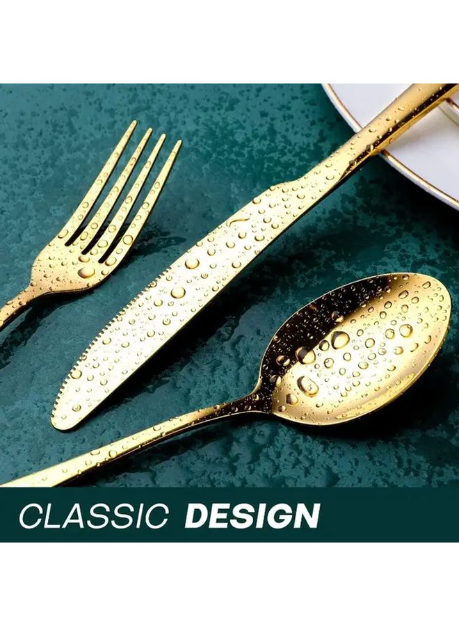 Gold Plated Stainless Steel 4 Piece Fork And Spoon Set Elegant Square Design For Dining Parties Weddings - Image 2