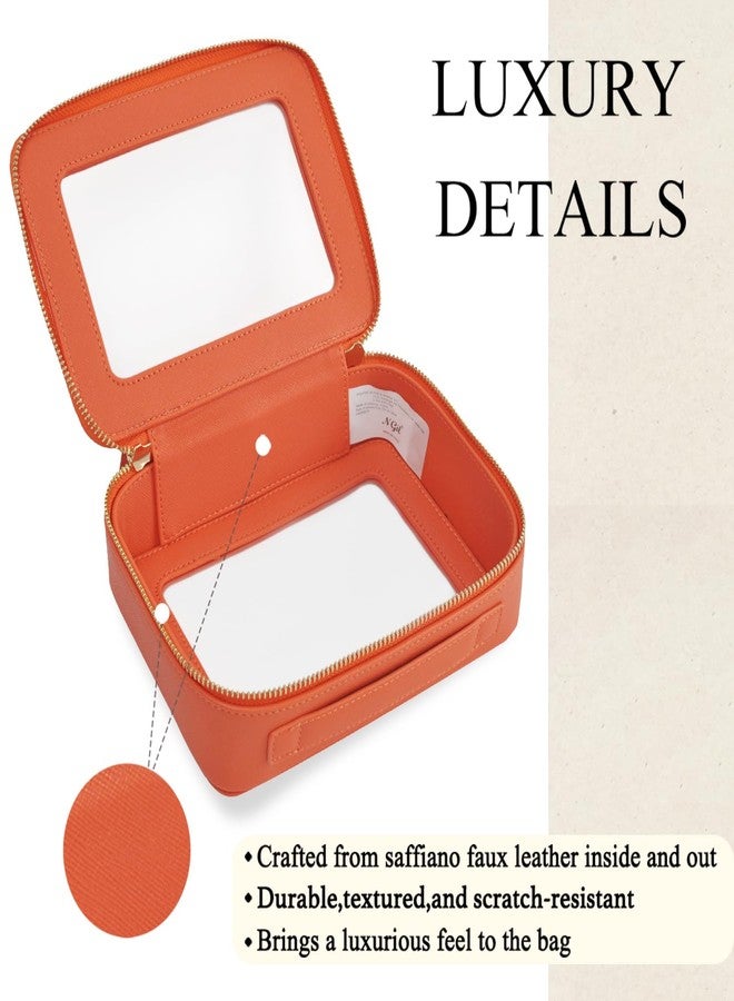 NGIL Clear Faux Leather Travel Toiletry Bag, Makeup Bag Organizer for Women, Clear Window & Gold Zipper Makeup Bag, Road Trip Essential, Skincare, Cruise Ship Essentials (Orange) - Image 5