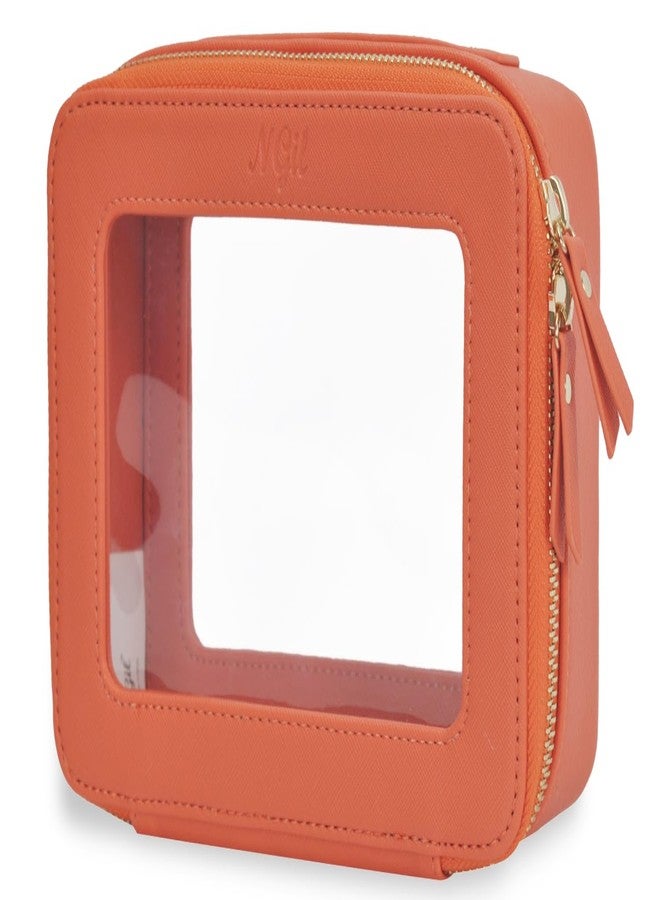 NGIL Clear Faux Leather Travel Toiletry Bag, Makeup Bag Organizer for Women, Clear Window & Gold Zipper Makeup Bag, Road Trip Essential, Skincare, Cruise Ship Essentials (Orange) - Image 1
