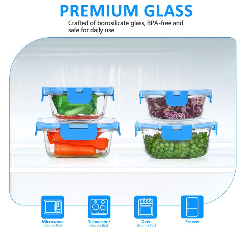 KOMUEE 24 Pieces Glass Food Storage Containers Set,Glass Meal Prep Containers-Stackable Airtight Glass Storage Containers with lids,Freezer, Microwave, Oven Safe,Blue - Image 3