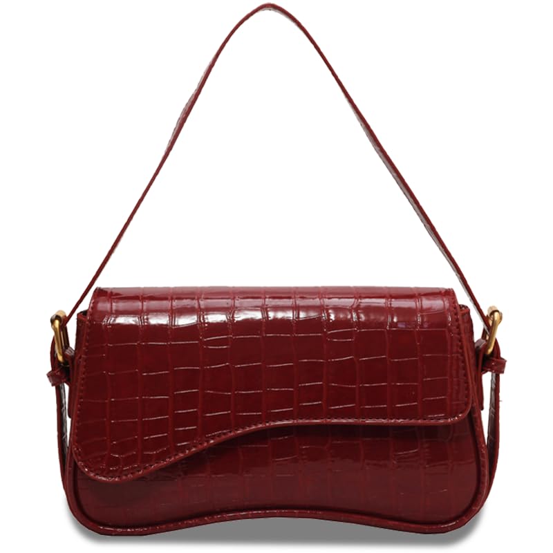 HitTopss 2025 Small Shoulder Bag Y2K Purse for Women, Crocodile Clutch Purse Handbag Satchel Tote Bag Classic Retro Crossbody Bag (Red) - Image 1