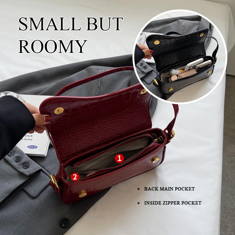 HitTopss 2025 Small Shoulder Bag Y2K Purse for Women, Crocodile Clutch Purse Handbag Satchel Tote Bag Classic Retro Crossbody Bag (Red) - Image 3