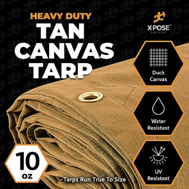 Canvas Tarp - 10oz Tan Canvas Tarps Heavy Duty Water Resistant with Brass Grommets- Multipurpose Outdoor Tarpaulin for Camping, Canopy, Trailer, Equipment Cover 5' x 7' - Image 3