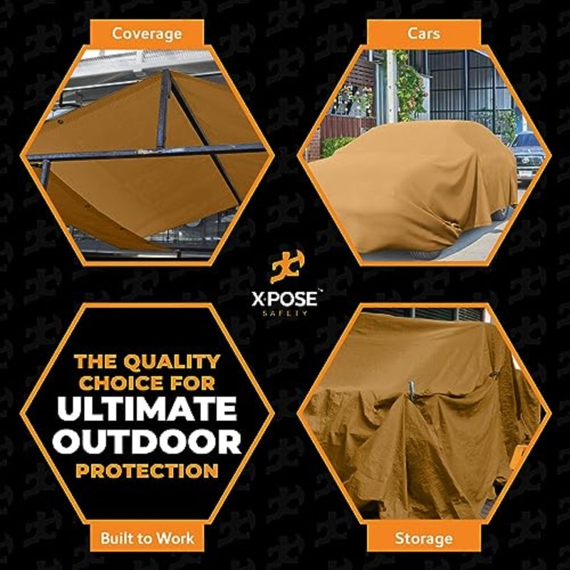 Canvas Tarp - 10oz Tan Canvas Tarps Heavy Duty Water Resistant with Brass Grommets- Multipurpose Outdoor Tarpaulin for Camping, Canopy, Trailer, Equipment Cover 5' x 7' - Image 2
