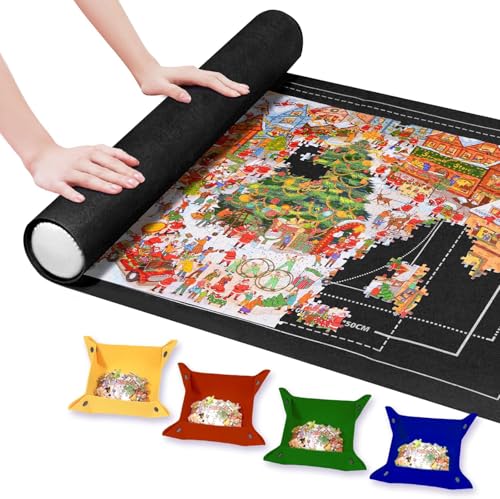 FELIZROCA 2000pcs Puzzle Mat Roll Up Jigsaw Puzzle Mat Roll Up RollUp Save Pad Trays for Sorting Table Board Glue Sheets and Frame Keeper Storage Accessories for Kids and Adults Black 2000pcs - Image 1