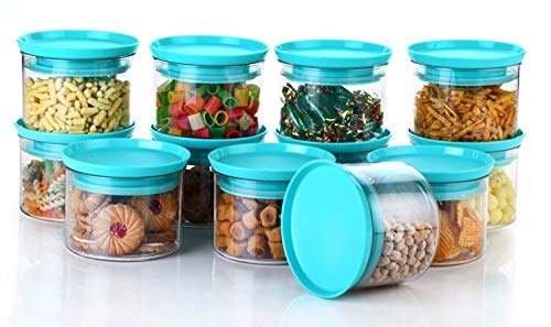 YouBee Air Tight Kitchen Storage Container for Rice Dal Atta BPAFree Flour Cereals Snacks Stackable Modular Round 500 Ml Set 12 Blue - Image 1