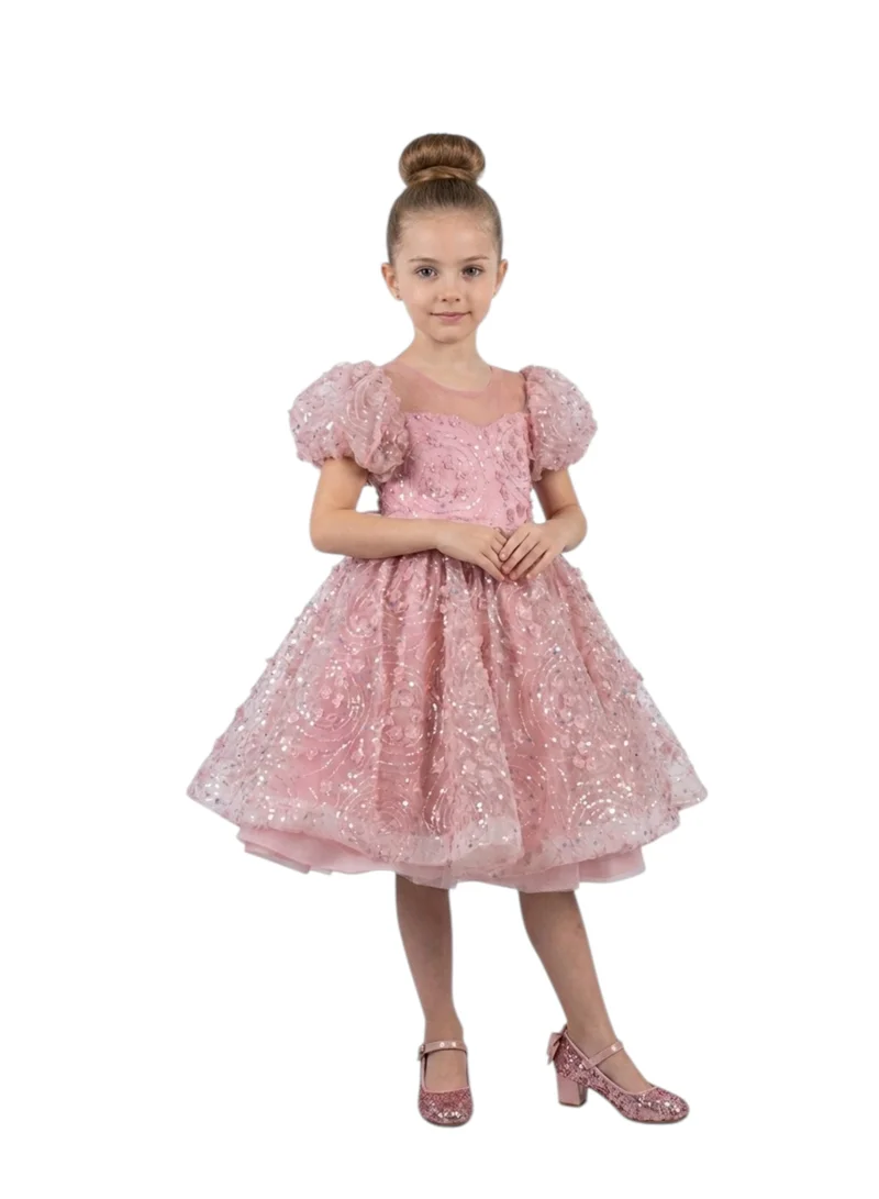 بيداني Pink Sequin Floral Lace Party Dress