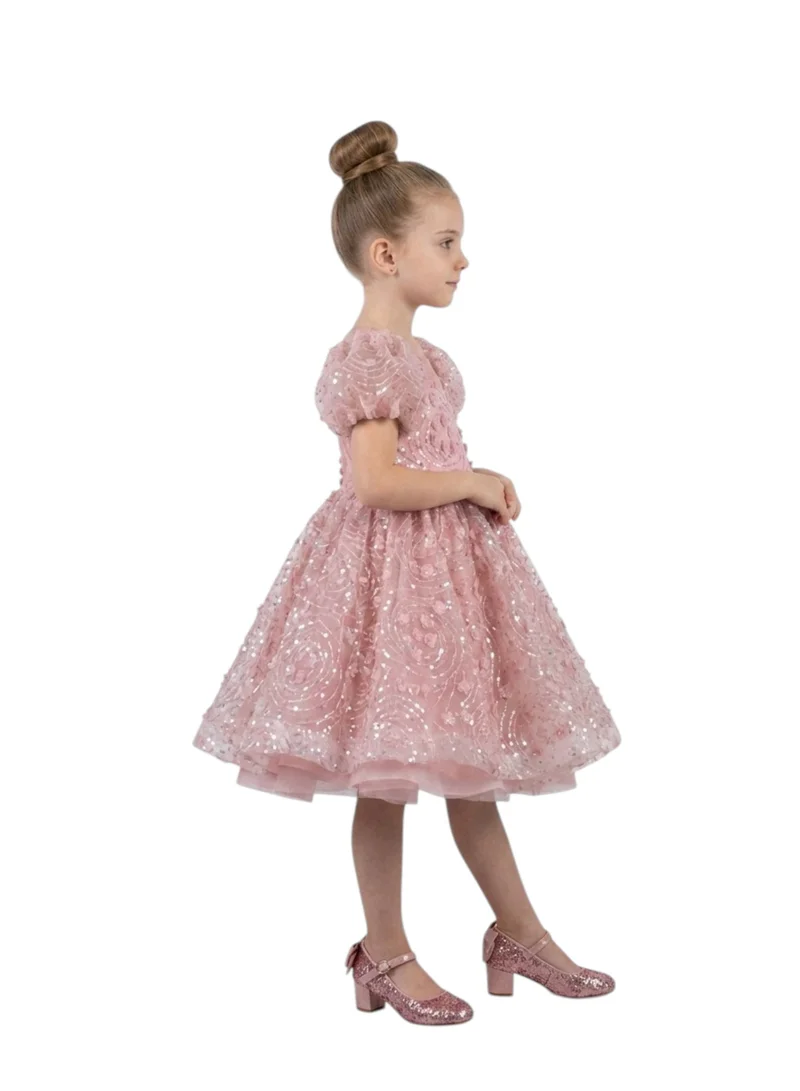 بيداني Pink Sequin Floral Lace Party Dress