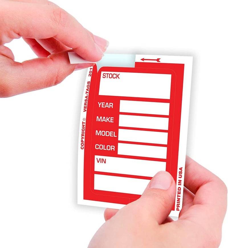 Versa-Tags Red Car Dealer Stock Stickers, 100 Pcs, Improved Design, 3'' x 4'', Made in USA - Image 2