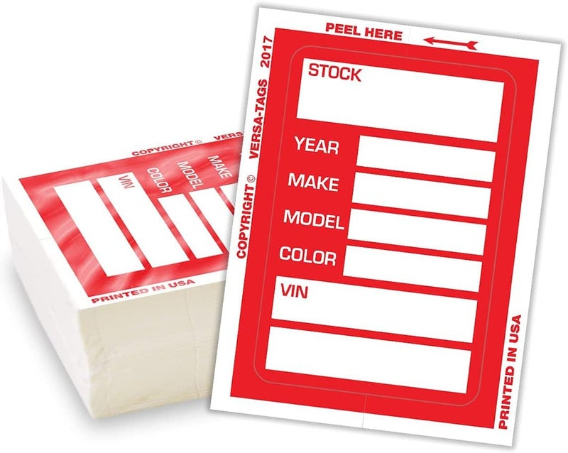 Versa-Tags Red Car Dealer Stock Stickers, 100 Pcs, Improved Design, 3'' x 4'', Made in USA - Image 1