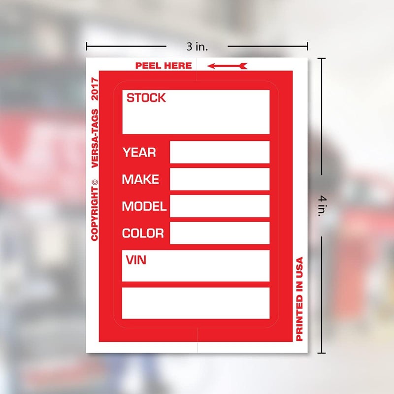 Versa-Tags Red Car Dealer Stock Stickers, 100 Pcs, Improved Design, 3'' x 4'', Made in USA - Image 5