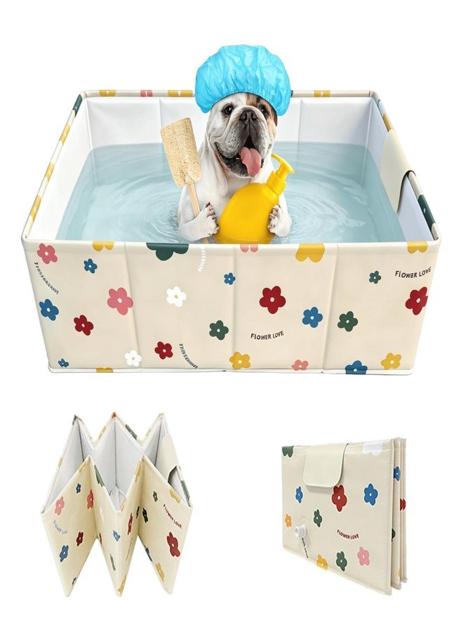 COBOPANDA Foldable Dog Bathtub for Small to Medium Dogs & Cats, Collapsible Pet Bath Tub for Shower/Kitchen Sink, Thickened Insulated Base, Portable & Space-Saving Puppy Wash Basin, 27.5" x 15.7" x 9", Yellow - Image 1
