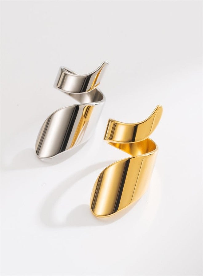Dtja Twisted Stacking Statement Ring for Women Gold Plated Stainless Steel Fashion Spiral Open Wrap Band Finger Rings Comfort Fit Unique Birthday Holiday Jewelry Gift Size 7-8 (Silver) - Image 4