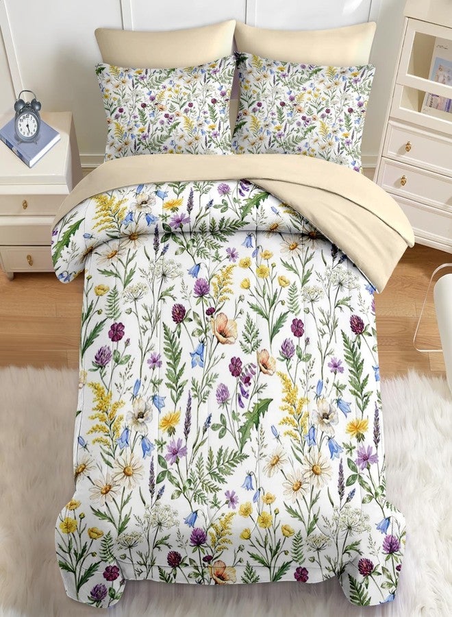 Nesker Comforter Set Queen Size, Colorful Wildflower Plants 7 Pcs Bedding for Kids and Adults, Daisy Floral Bed Sheet Sets with Fitted Sheet 2 Pillowcases & 2 Shams - Image 1