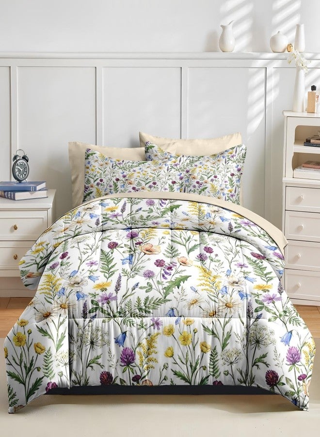 Nesker Comforter Set Queen Size, Colorful Wildflower Plants 7 Pcs Bedding for Kids and Adults, Daisy Floral Bed Sheet Sets with Fitted Sheet 2 Pillowcases & 2 Shams - Image 3