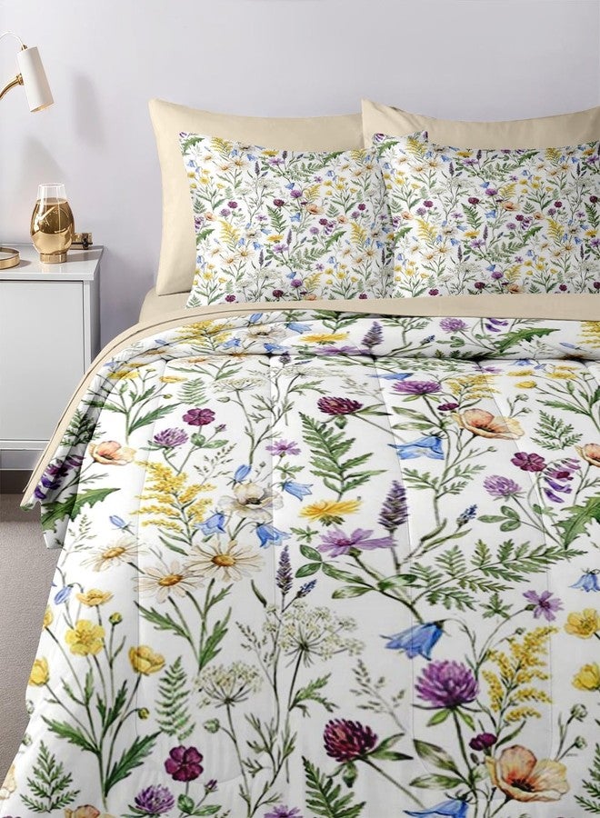Nesker Comforter Set Queen Size, Colorful Wildflower Plants 7 Pcs Bedding for Kids and Adults, Daisy Floral Bed Sheet Sets with Fitted Sheet 2 Pillowcases & 2 Shams - Image 4