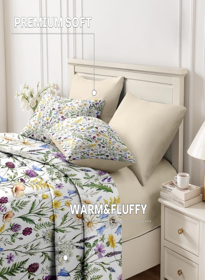 Nesker Comforter Set Queen Size, Colorful Wildflower Plants 7 Pcs Bedding for Kids and Adults, Daisy Floral Bed Sheet Sets with Fitted Sheet 2 Pillowcases & 2 Shams - Image 5