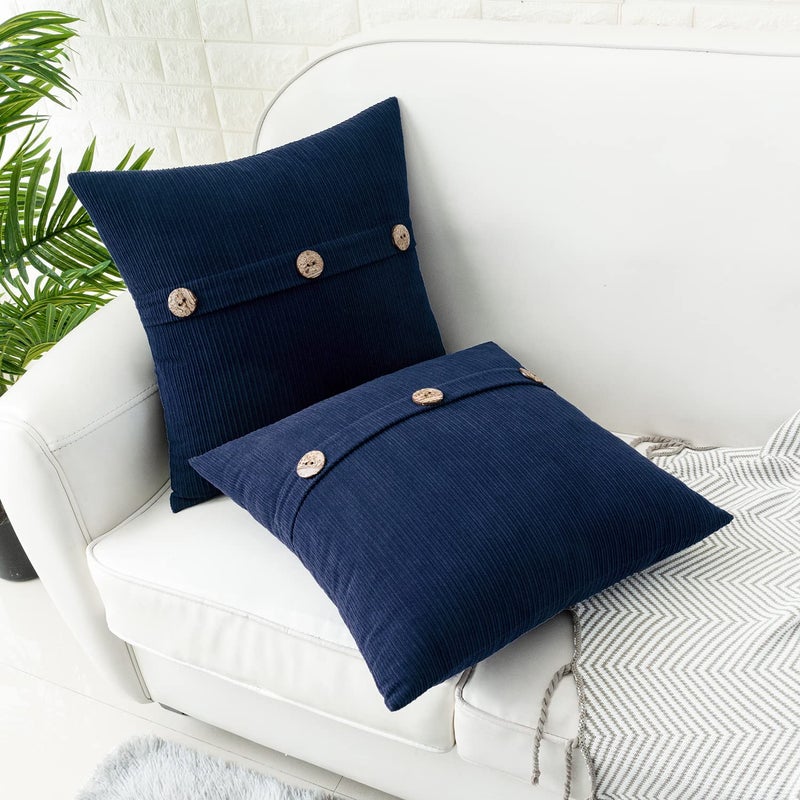 HWY 50 Navy Blue Chenille Throw Pillow Covers 18x18 Inch with Triple Buttons, Soft Farmhouse Accent Decorative Cushion Cases for Couch Sofa Bed Living Room Pack of 2 - Image 4