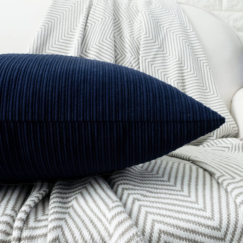 HWY 50 Navy Blue Chenille Throw Pillow Covers 18x18 Inch with Triple Buttons, Soft Farmhouse Accent Decorative Cushion Cases for Couch Sofa Bed Living Room Pack of 2 - Image 5