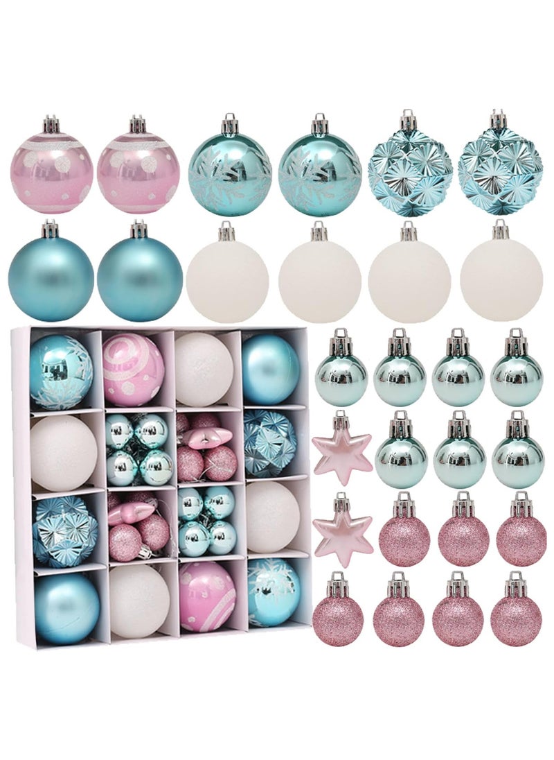 AUTOYSUR 42 Pcs Christmas Tree Balls Ornaments, Christmas Decorative Hanging Baubles for Home Party Holiday Wedding Tree Decorations (Blue/Pink/White)  - Image 1