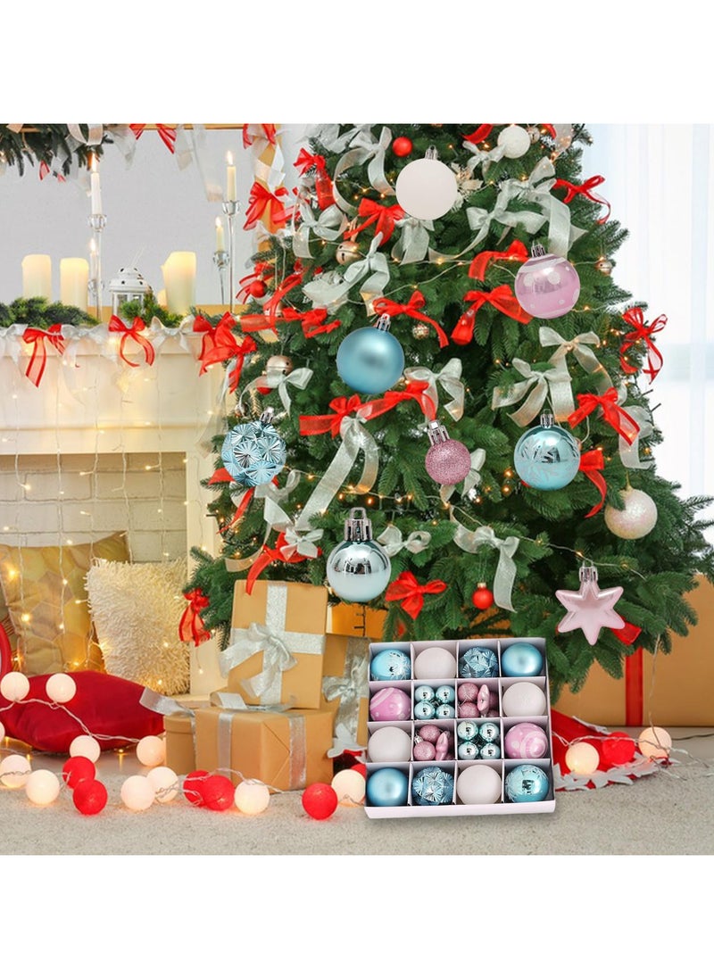 AUTOYSUR 42 Pcs Christmas Tree Balls Ornaments, Christmas Decorative Hanging Baubles for Home Party Holiday Wedding Tree Decorations (Blue/Pink/White)  - Image 5