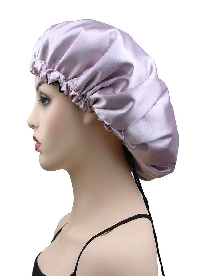 DEHMAN Extra Large Bonnet Cap for Women, Silk Satin Bonnet Cap for Sleeping, Double Layer, Adjustable Night Hat for Natural Hair Long Braids (Pink) - Image 1