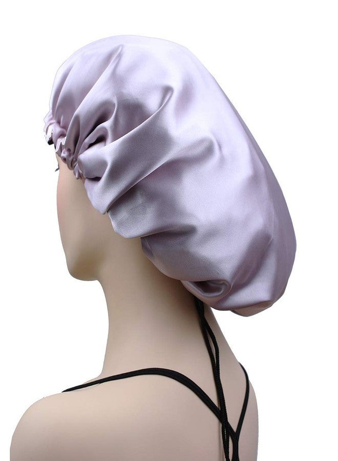 DEHMAN Extra Large Bonnet Cap for Women, Silk Satin Bonnet Cap for Sleeping, Double Layer, Adjustable Night Hat for Natural Hair Long Braids (Pink) - Image 2