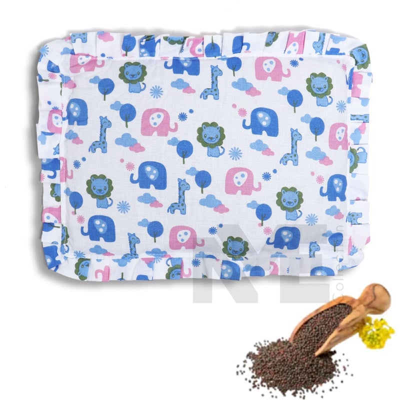 NME COLLECTION Baby Pillow for Newborns with Mustard Seed Filling | Rai Head Shaper Pillow for Infants | Neck Support Pillow 0-12 Months |Sleep Essentials for Your Little One (NME_Lion) - Image 1