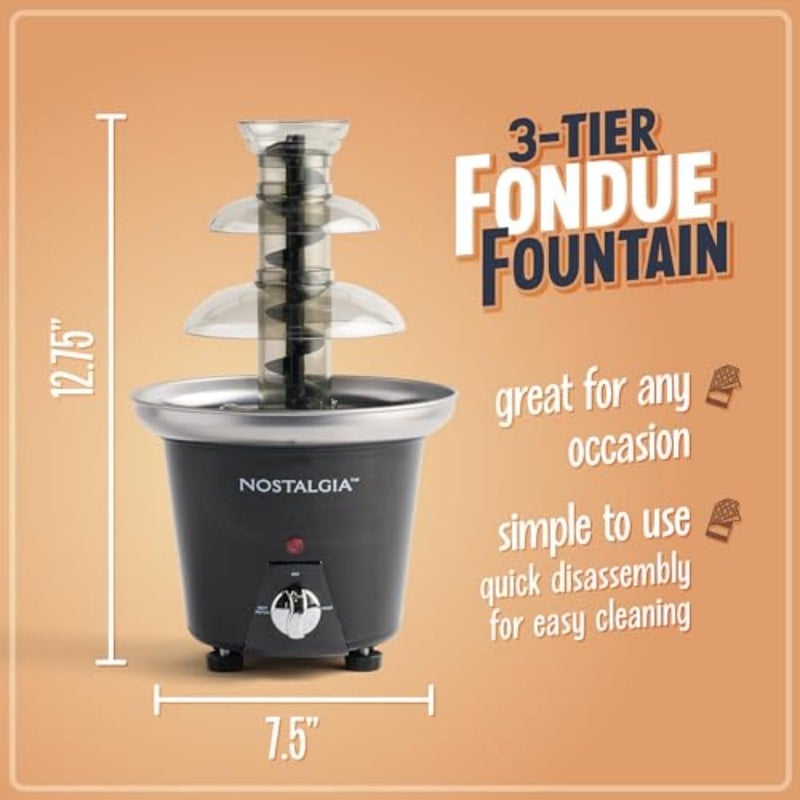 Nostalgia Electric Chocolate Fondue Fountain - 24-Ounce 3-Tier Set for Melting Chocolate, Cheese, and Liqueurs - Black - Image 2