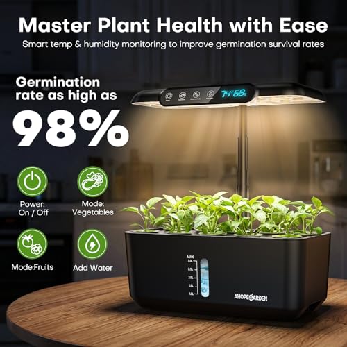 Ahopegarden Hydroponics Growing System Herb Garden: 10 Pods Indoor Garden Kit with LED Grow Light and Smart Temp & Humidity Display - Plant Germination Kit for Home Kitchen - Image 3