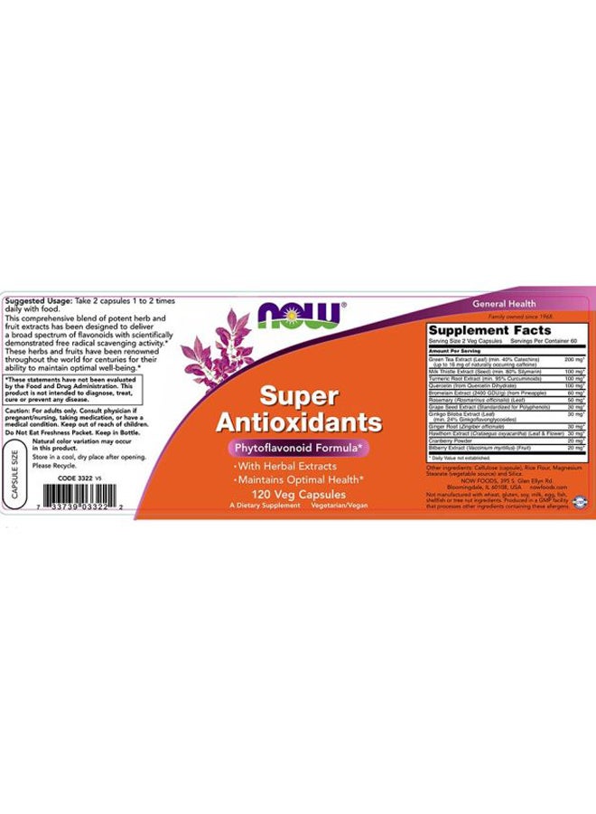 Now Foods Super Antioxidants Dietary Supplement - 120 Capsules - Image 2