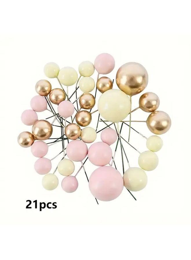 21pcs Pink Golden Beige Cake Decoration Balloons Cupcake Toppers For Party Supplies - Image 1