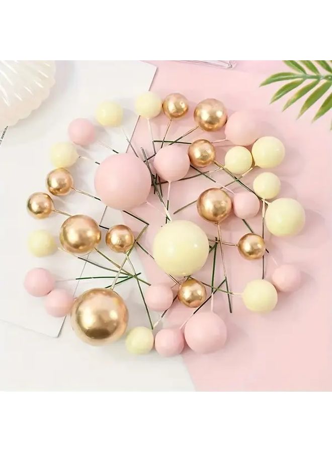 21pcs Pink Golden Beige Cake Decoration Balloons Cupcake Toppers For Party Supplies - Image 2