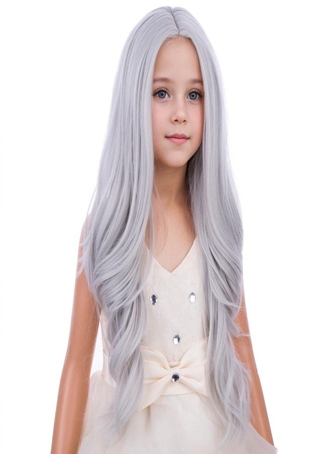 PATTNIUM Silver Gray Wig for Kids Girls Long Curly Wavy Gray Wigs Child Middle Part Synthetic Wigs - Image 1
