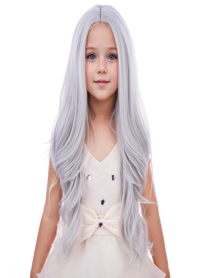 PATTNIUM Silver Gray Wig for Kids Girls Long Curly Wavy Gray Wigs Child Middle Part Synthetic Wigs - Image 2