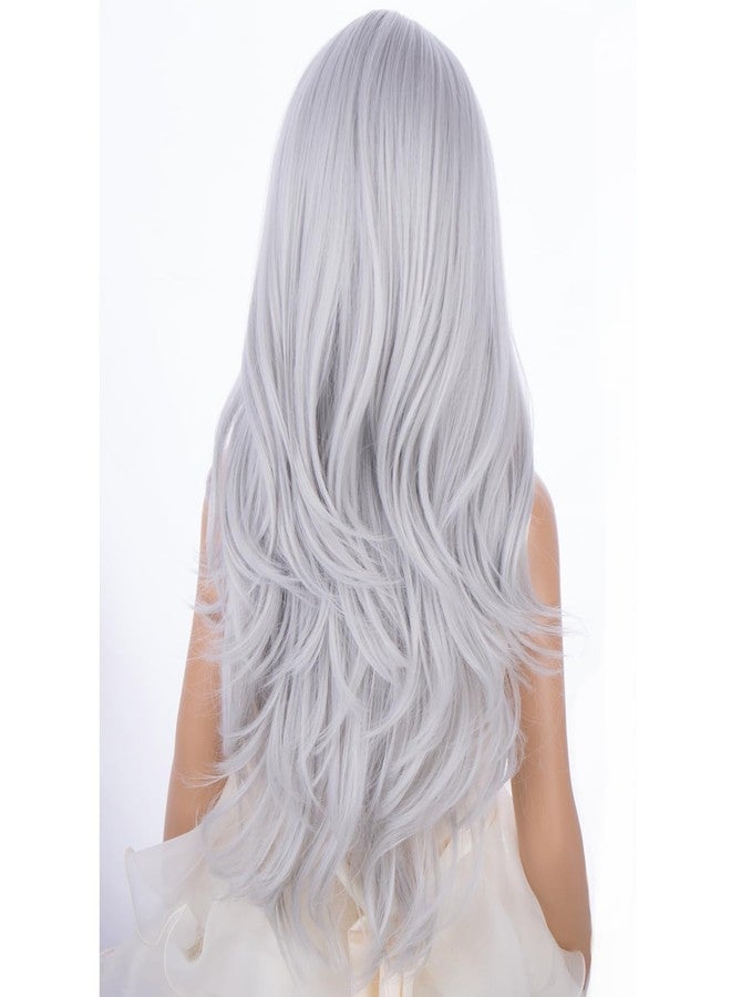 PATTNIUM Silver Gray Wig for Kids Girls Long Curly Wavy Gray Wigs Child Middle Part Synthetic Wigs - Image 4